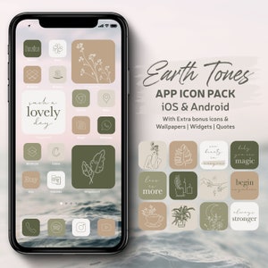 iPhone iOS App icons Earth Tones | Green Aesthetic App Icon | iPhone Home Screen with Beige Color icons | iOS Widgets Quotes and Wallpapers