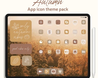Autumn App Icon iPad Theme Pack, Warme Herbstfarben Wallpapers, Widgets und Icons für iPad Homesharing, Beige gefüllte und dünne Icons