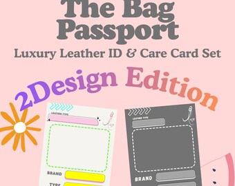 The Bag Passport — Luxury Leather ID & Care Card Set | Printable ID Card + Leather Care Info Card | Digital Download