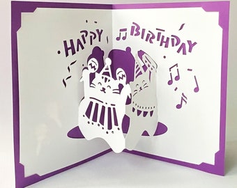Modèle numérique 3D carte d'anniversaire pop-up, joyeux anniversaire danse chats célébration pop-up SVG, bricolage, téléchargement immédiat