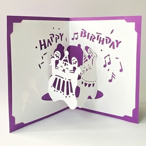 Modèle numérique 3D carte d'anniversaire pop-up, joyeux anniversaire danse chats célébration pop-up SVG, bricolage, téléchargement immédiat