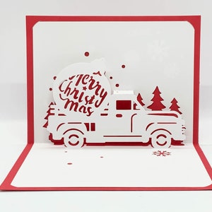 Modèle numérique Carte de Noël pop-up, livraison par camion de Noël, SVG, DIY, téléchargement instantané