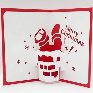 Digitale Vorlage für Pop-Up Weihnachtskarte, Weihnachtsmänner im Kamin, SVG, DIY, sofort Download
