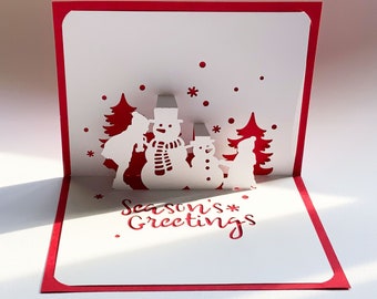 Modello digitale Pop-up biglietto di Natale, gioia delle feste natalizie, pupazzo di neve, SVG, fai da te, download immediato