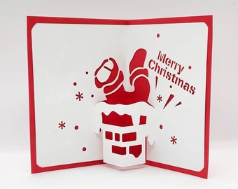 Digitale Vorlage für Pop-Up Weihnachtskarte, Weihnachtsmänner im Kamin, SVG, DIY, sofort Download