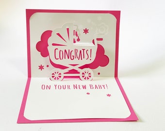 Modèle numérique Pop-up card Baby Shower, Félicitations, Nouveau-né SVG, DIY, téléchargement instantané
