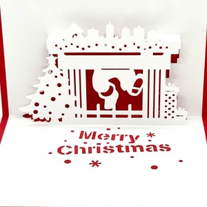 Modèle numérique Carte de Noël pop-up, Père Noël Ho Ho Ho près de la cheminée, SVG, DIY, téléchargement immédiat