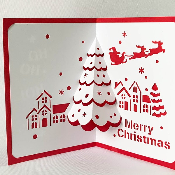 Digitale Vorlage für Pop-Up Weihnachtskarte, Weihnachtsdorf und Santas, SVG, DIY, sofort Download