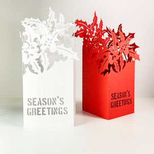 Digital Template Christmas Holly pop up card, 3D SVG