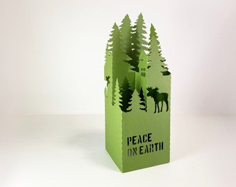 Plantilla digital Tarjeta emergente Christmas Forest, 3D SVG