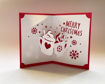 Modèle numérique carte pop-up boisson café de Noël. Fichier découpé SVG DIY Noël Noël carte de saison
