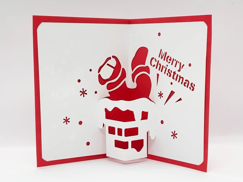 Modèle numérique Carte de Noël Pop-up, Santas in Chimney, SVG, DIY, téléchargement immédiat image 1