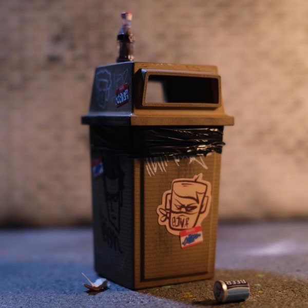 1:12 Maßstab Mülltonne / Drive-Thru Mülleimer - Handgemaltes Diorama Accessoire / Prop von GRIME CITY für Marvel Legends / Spielzeugfotografie