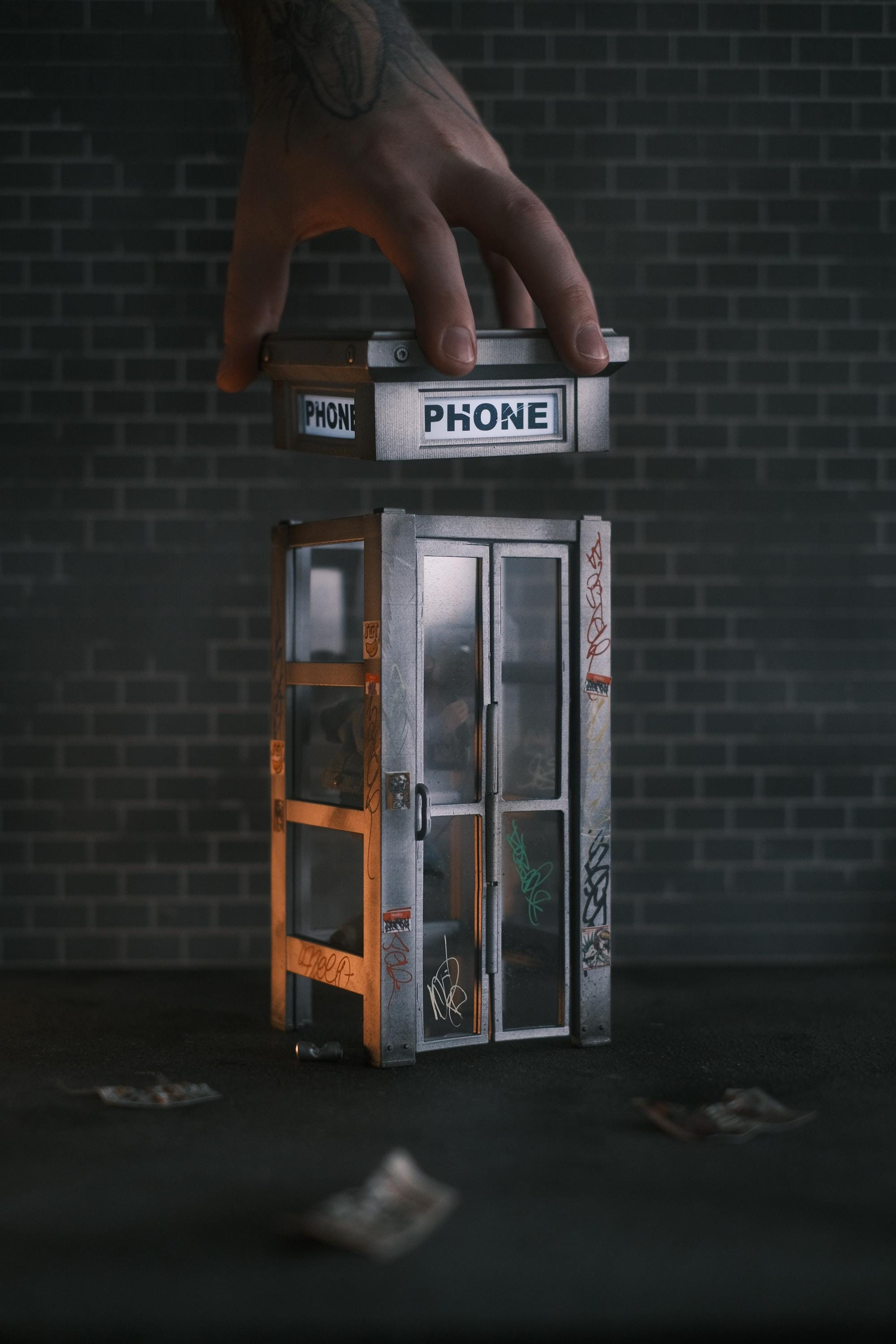 NEW! The Booth 2.0 by Grime City  /  Replica phone booth in 1/12 Scale with On / Off switch Now with Functional Door / Removable Top!
