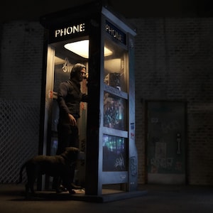 The Booth by Grime City  /  9.5” tall replica phone booth in 1/12 Scale with On / Off switch and removable base (1 Spot Avail)