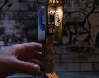 NEW! Version 2.0 Grime City 1:12 Scale Stand Alone Phone Booth with On / Off Switch - Updated Version for Mezco / Death Gas Station / Neca