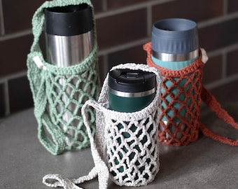 Crochet Bottle Holder, Crochet Cup Holder, Crochet Water Bottle Bag, Crochet Bottle Cover