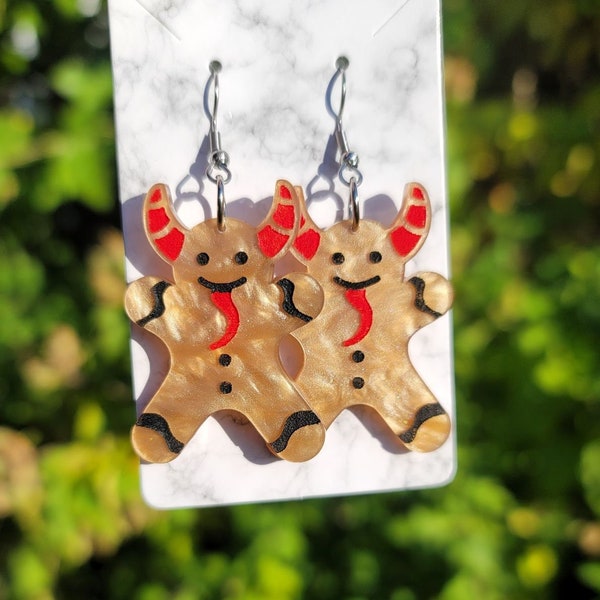 Krampus Gingerbread Acrylic Earrings, spooky christmas earrings, holiday handmade jewelry