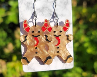 Krampus Gingerbread Acrylic Earrings, spooky christmas earrings, holiday handmade jewelry