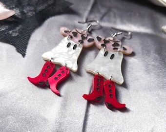 Valentines Cowboy Ghosts Laser Cut Acrylic Earrings, valentines earrings, heart earrings