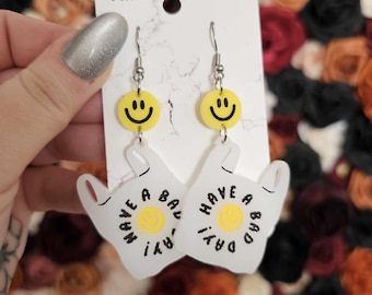 Have A Bad Day Grocery Bags Acrylic Earrings, laser cut earrings, snarky earrings