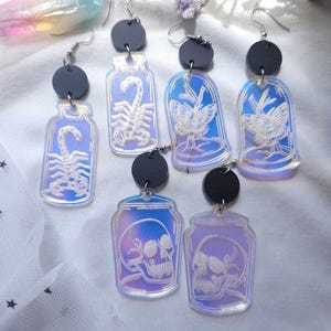 Frosted Iridescent Oddites Jars Acrylic Earrings, laser cut earrings