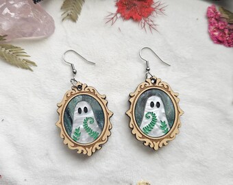 Evergreen Framed Ghosts laser cut acrylic earrings, cottagecore earrings, spring fairy jewelry