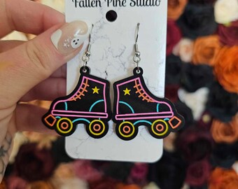 Neon Rollerskates acrylic earrings, laser cut earrings, 90s earrings