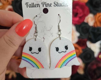Rainbow Ghosts Acrylic Earrings, spring earrings, witchy earrings