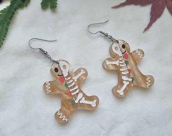 Half Dead Gingerbread Men Acrylic Earrings, nostalgic christmas earrings, holiday handmade jewelry