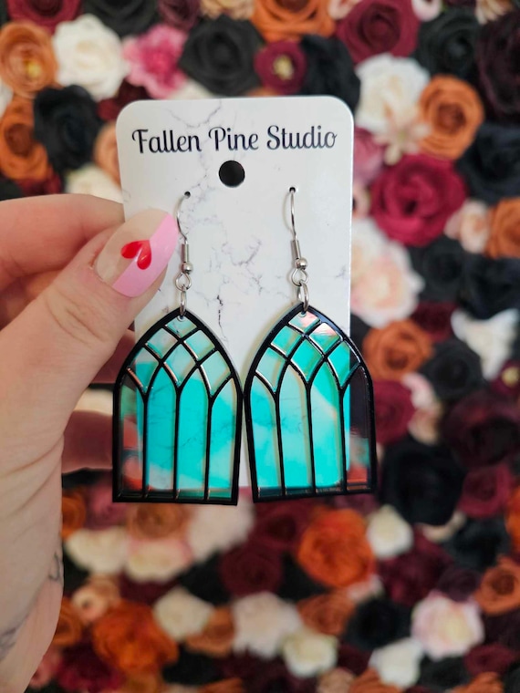 Iridescent Gothic Cathedral Windows Acrylic Earrings, laser cut earrings