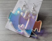 Iridescent Cat Ghost Laser Cut Acrylic Earrings - spooky earrings