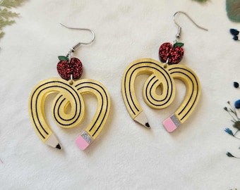 Bendy Pencil acrylic earrings, back to school jewelry, librarian gifts, bookish earrings, gifts for teacher