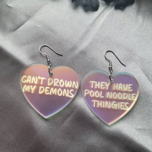 Pool Noodle Thingies Demon Iridescent Acrylic Earrings, valentines day gift for her, laser cut earrings