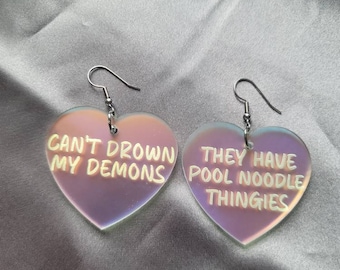 Pool Noodle Thingies Demon Iridescent Acrylic Earrings, valentines day gift for her, laser cut earrings