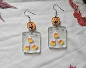 Candy Corn Treat Bags Acrylic Earrings, halloween earrings, spooky jewelry, gothic dangle earrings