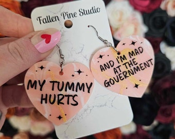 Tummy Ache Hearts Acrylic Earrings, laser cut earrings