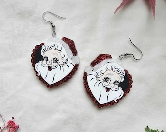 Retro Santa Hearts Acrylic Earrings, nostalgic christmas earrings, holiday handmade winter jewelry