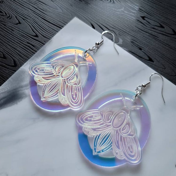 Iridescent Acrylic Insect Earrings Dangle, witchy earrings for best friend, alternative earrings, statement earrings