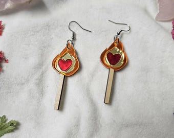 Flaming Heart Matches Acrylic Earrings, witchy jewelry, laser cut earrings