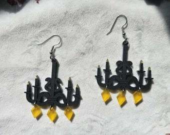 Gothic Chandelier Acrylic Earrings, halloween earrings, spooky jewelry, gothic dangle earrings