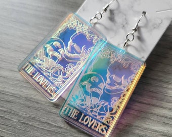 Iridescent The Lovers Tarot Card Acrylic Earrings, READ DESCRIPTION!, laser cut earrings, witchy dangle earrings
