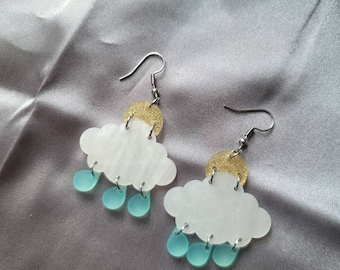 Rainy Day Clouds Acrylic Earrings, laser cut earrings