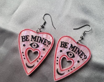 Be Mine Valentine Planchette Acrylic Earrings, valentines day gift for her, ouija earrings