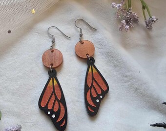 Monarch Butterfly Acrylic Earrings, laser cut earrings, cottagecore earrings
