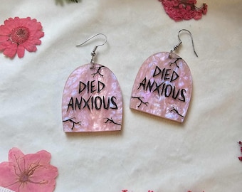 Died Anxious Tombstone Acrylic Earrings, laser cut earrings, gothic jewelry, statement earrings