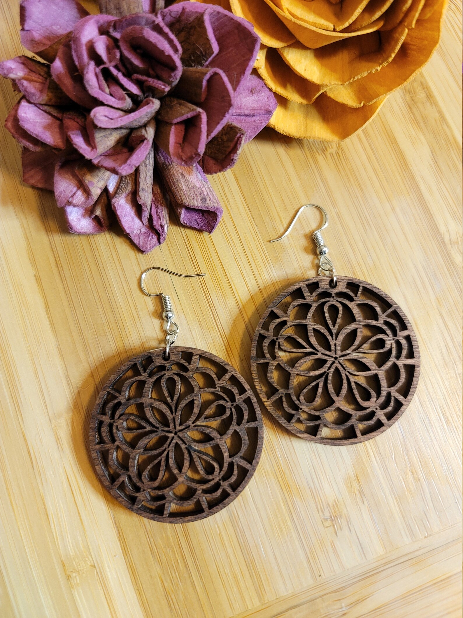 Mandala Dangle Earrings cute wooden drop earrings Etsy