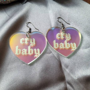 Cry Baby Iridescent Acrylic Earrings, valentines day gift for her