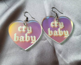 Cry Baby Iridescent Acrylic Earrings, valentines day gift for her