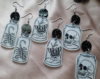 Curiosity Jar acrylic earrings, oddities jars dangle earrings, Halloween earrings, witchy jewelry
